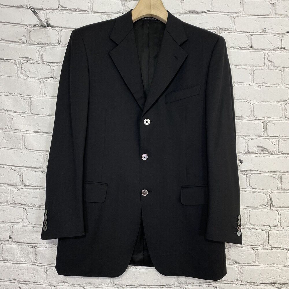 Canali Mens Wool Solid Black Three Button Long Sl… - image 1